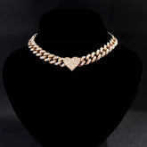 Collar de cadena cubana con forma de corazón y diamantes de imitación